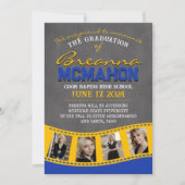 Blue & Gold Chalkboard Filmstrip Grad Ankündigung (Vorderseite)
