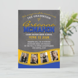 Blue & Gold Chalkboard Filmstrip Grad Ankündigung