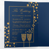 Blue & Gold Champagne Bubbles, Wedding Suite Dreifach Gefaltete Einladung (Innen Erste Seite)