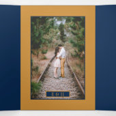 Blue & Gold Champagne Bubbles, Wedding Suite Dreifach Gefaltete Einladung (Innenseite Mitte)