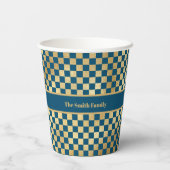 Blue Gold Checked Paper Cup Pappbecher (Rückseite)
