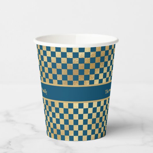 Blue Gold Checked Paper Cup Pappbecher (Links)