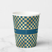 Blue Gold Checked Paper Cup Pappbecher (Rechts)