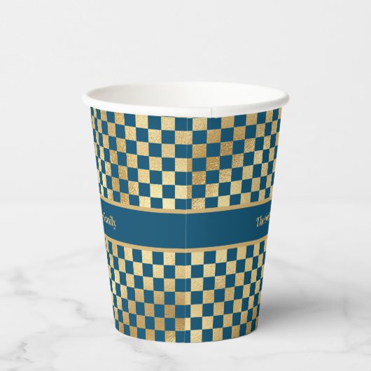 Blue Gold Checked Paper Cup Pappbecher (Rechts)