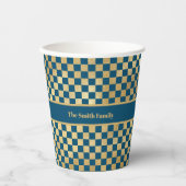 Blue Gold Checked Paper Cup Pappbecher (Vorderseite)