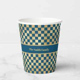 Blue Gold Checked Paper Cup Pappbecher