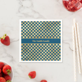 Blue Gold Checked Paper Napkin Serviette