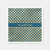 Blue Gold Checked Paper Napkin Serviette (Vorderseite)