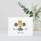 Blue & Gold Cheerleader Postkarte (Stehend Vorderseite)