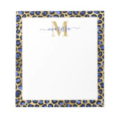 Blue Gold Cheetah Print Initial mit Name Monogram Notizblock (Vorderseite)
