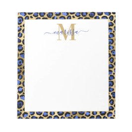 Blue Gold Cheetah Print Initial mit Name Monogram Notizblock