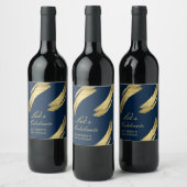 Blue Gold Chic Elegante Birthday Weinetikett (Flaschen)