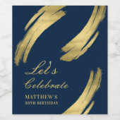 Blue Gold Chic Elegante Birthday Weinetikett (Einzelnes Label)