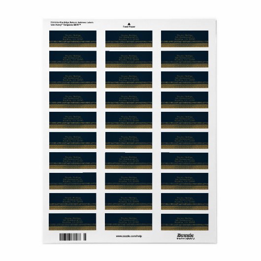 Blue & Gold Chic Sparkling Glam Party Einladung (Vorne)