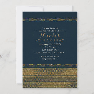 Blue & Gold Chic Sparkling Glam Party Einladungen