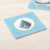 Blue Gold Chinoiserie Paper Coaster Rechteckiger Pappuntersetzer (angewinkelt)