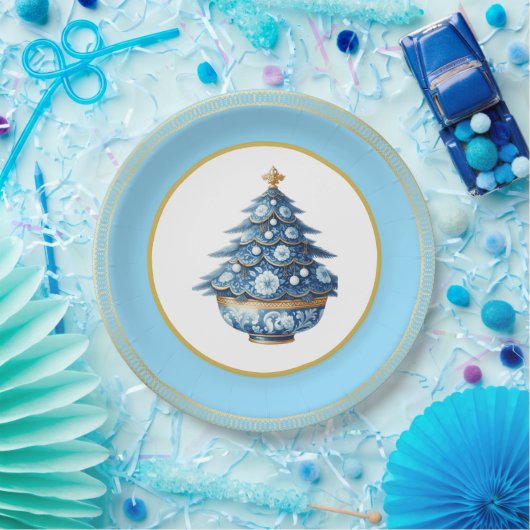 Blue Gold Chinoiserie Paper Plate Pappteller (Party)