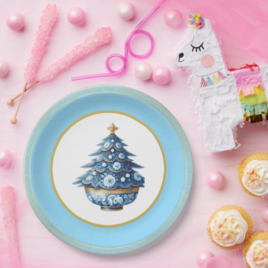 Blue Gold Chinoiserie Paper Plate Pappteller (Party)