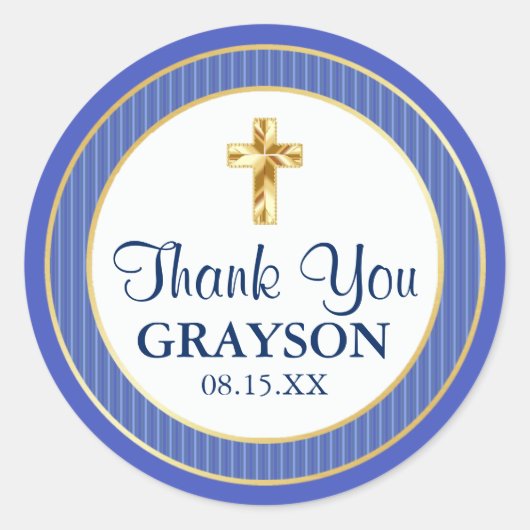 Blue & Gold Christening, Taufe, Erste Kommune Runder Aufkleber (Vorderseite)