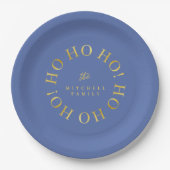 Blue Gold Christmas Ho Ho Ho ID1009 Pappteller (Vorderseite)