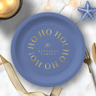 Blue Gold Christmas Ho Ho Ho ID1009 Pappteller