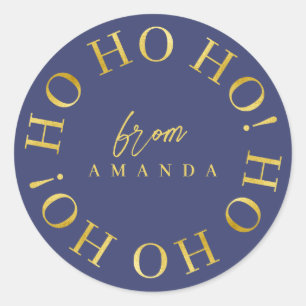 Blue Gold Christmas Ho Ho Ho ID1009 Runder Aufkleber