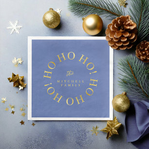 Blue Gold Christmas Ho Ho Ho ID1009 Serviette