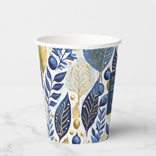 Blue Gold Christmas Merry Pattern#21 ID1009 Pappbecher (Rechts)