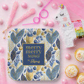 Blue Gold Christmas Merry Pattern#21 ID1009 Pappteller (Party)