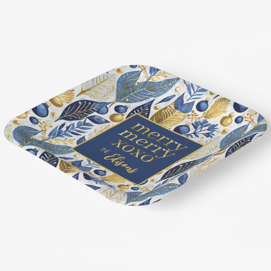 Blue Gold Christmas Merry Pattern#21 ID1009 Pappteller (Gewinkelt)