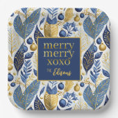 Blue Gold Christmas Merry Pattern#21 ID1009 Pappteller (Vorderseite)
