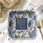 Blue Gold Christmas Merry Pattern#21 ID1009 Pappteller