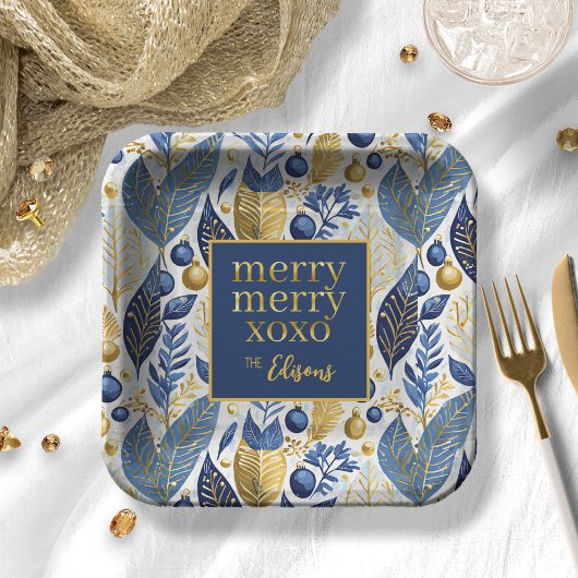 Blue Gold Christmas Merry Pattern#21 ID1009 Pappteller