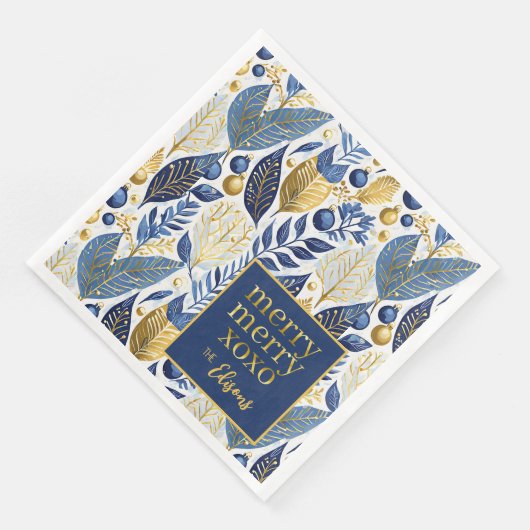 Blue Gold Christmas Merry Pattern#21 ID1009 Serviette (Ecke)