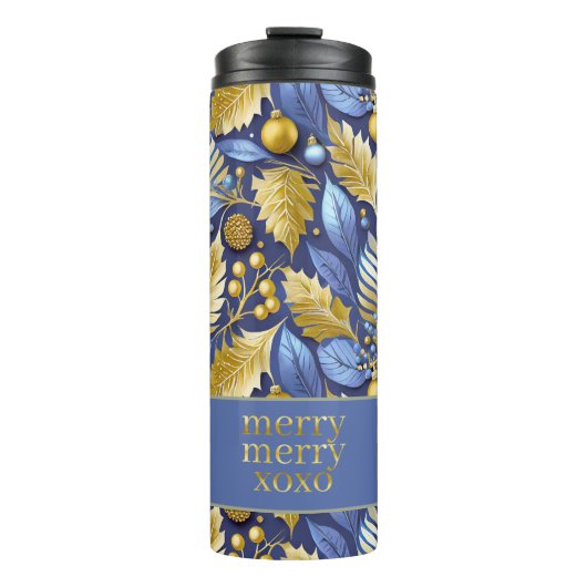 Blue Gold Christmas Merry Pattern#22 ID1009 Thermosbecher (Vorderseite)