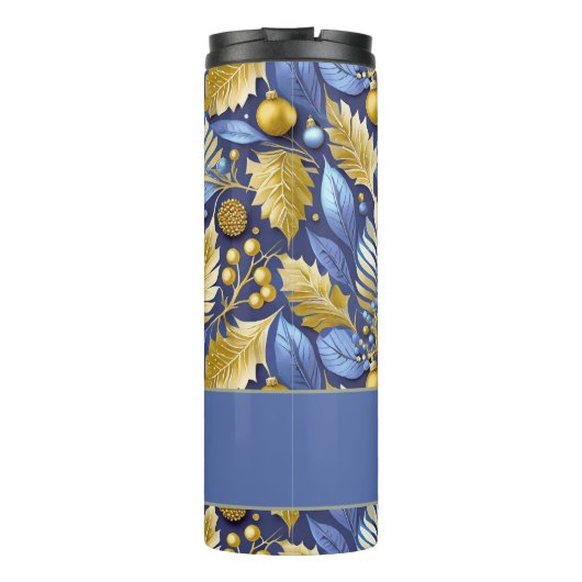 Blue Gold Christmas Merry Pattern#22 ID1009 Thermosbecher (Rückseite)