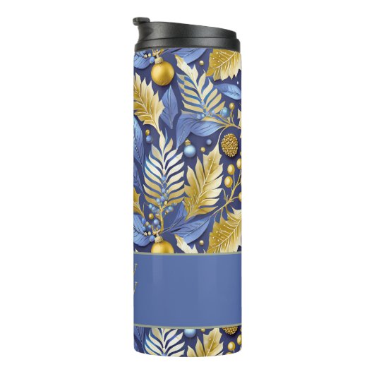 Blue Gold Christmas Merry Pattern#22 ID1009 Thermosbecher (Nach rechts gedreht)