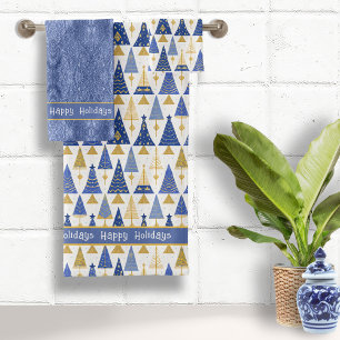 Blue Gold Christmas Merry Pattern#25 ID1009 Badhandtuch Set