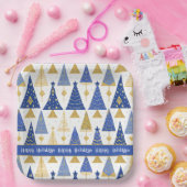 Blue Gold Christmas Merry Pattern#25 ID1009 Pappteller (Party)