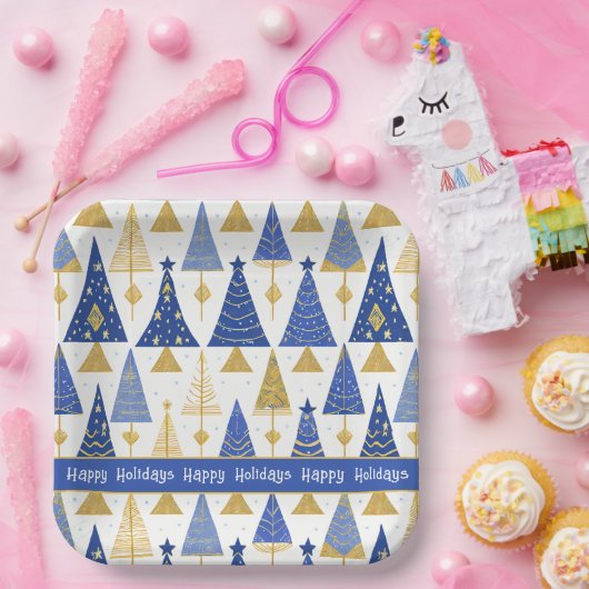 Blue Gold Christmas Merry Pattern#25 ID1009 Pappteller (Party)