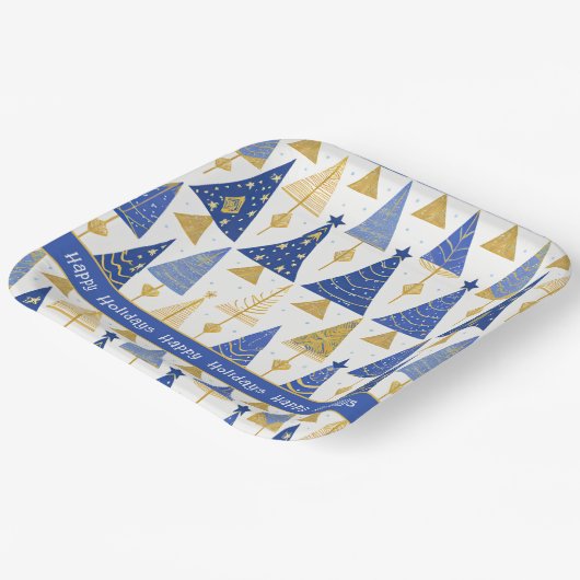 Blue Gold Christmas Merry Pattern#25 ID1009 Pappteller (Gewinkelt)