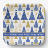 Blue Gold Christmas Merry Pattern#25 ID1009 Pappteller (Vorderseite)