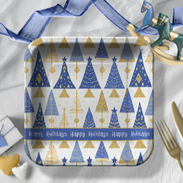 Blue Gold Christmas Merry Pattern#25 ID1009 Pappteller