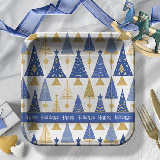 Blue Gold Christmas Merry Pattern#25 ID1009 Pappteller