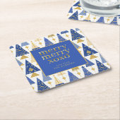 Blue Gold Christmas Merry Pattern#25 ID1009 Rechteckiger Pappuntersetzer (angewinkelt)