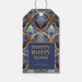 Blue Gold Christmas Merry Pattern#31 ID1009 Geschenkanhänger (Vorderseite)
