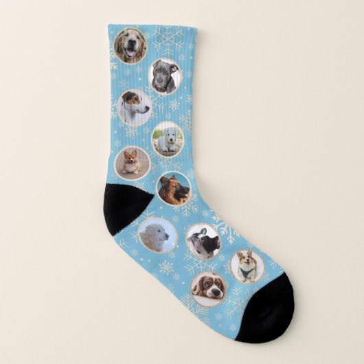 Blue Gold Christmas Snowflake Muster Pet Foto Socken (Links - Innen)