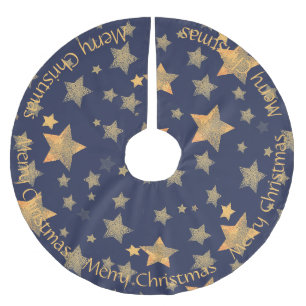 Blue Gold Christmas Star Elegant Vintage Classy Polyester Weihnachtsbaumdecke