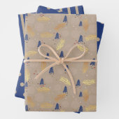 Blue Gold Christmas Trees Polka Dots Stripe Geschenkpapier Set (Beispiel)