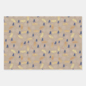 Blue Gold Christmas Trees Polka Dots Stripe Geschenkpapier Set (Vorderseite)